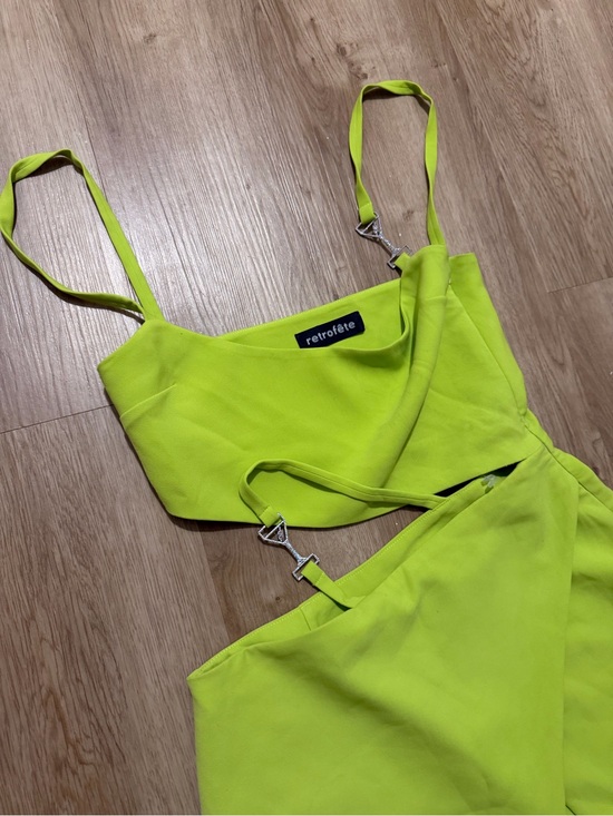 Retrofete Dresses & Skirts - Retrofete Neon Lime Asymmetrical Cutout Martini Maxi Dress
